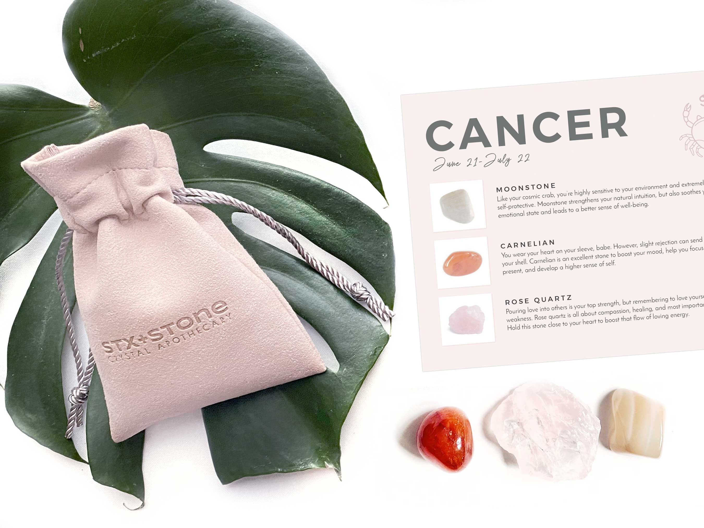 CANCER Zodiac Crystal Kit - Gemstones | Moonstone, Carnelian, Rose ...