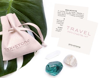 TRAVEL Mini Crystal Kit - Malachite, Moonstone, Clear Quartz Point