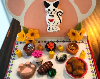 Day of the Dead offering for dog or cat. Miniature altar 5.5" . Mexican offering