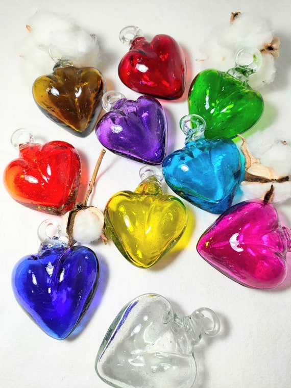 10 Beautiful Blown Glass Heart 2.5. Cabo Hearts. Mexican Blown