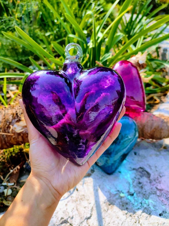 1 Recycled Blown Glass Heart. 6.5