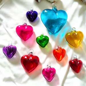 10 corazones de vidrio soplado. glass heart, BLOWN GLASS hecho en México!!