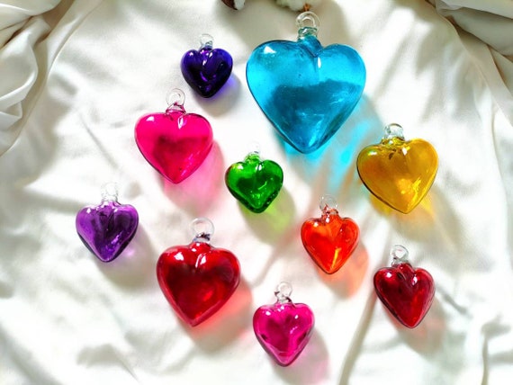 10 Blown Glass Hearts. Glass Heart, BLOWN GLASS Made in Mexico 