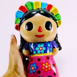 Mexican Doll Piggy Bank. Made in Mexico. 8&quot;. Lele Doll, Querétaro, Mexico