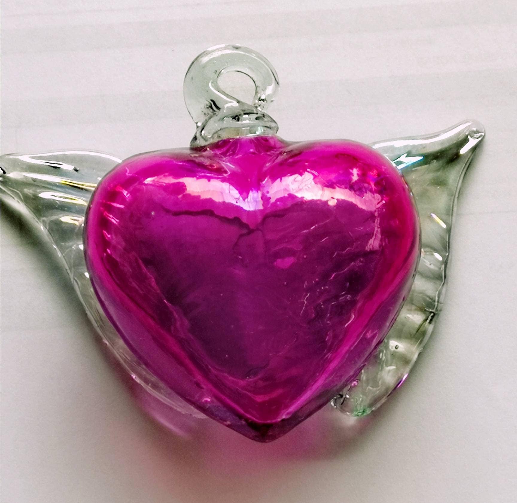 Recycled blown glass heart. Winged heart. BLOWN GLASS HEART. Cabo hearts ** Wholesale too, ask for it! **Murano Glass style