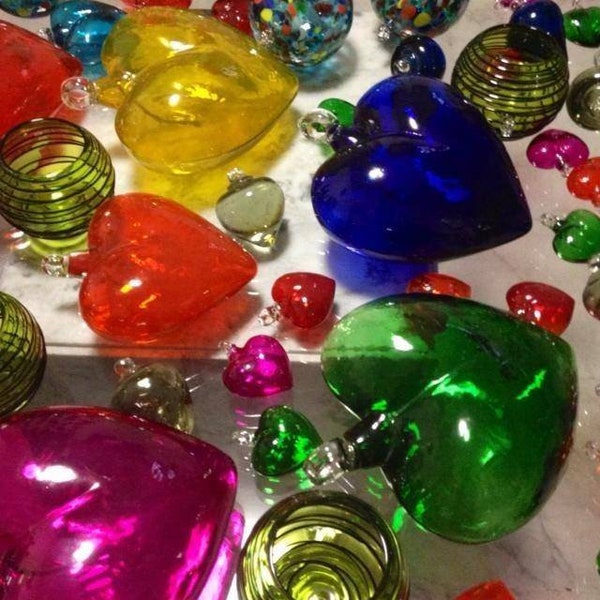 Mexican Glass HEARTS. Mexican Blown glass, Cabo hearts. **Wholesale too, ask for it** Murano glass style