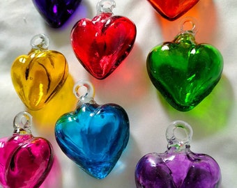 Beautiful blown glass hearts. Size 2.5". Mexico Blown glass heart. Cabo hearts