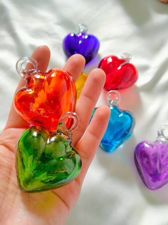 10 Blown Glass Hearts. Glass Heart, BLOWN GLASS Made in Mexico 