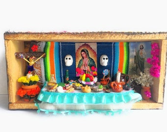 Beautiful Day of the Dead Offering, 10" Miniature Altar. Made in Mexico. Mexican ofrenda.