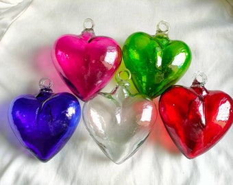 7 Beautiful blown glass hearts. Various sizes. Mexico. Blown glass hearts. Cabo hearts.