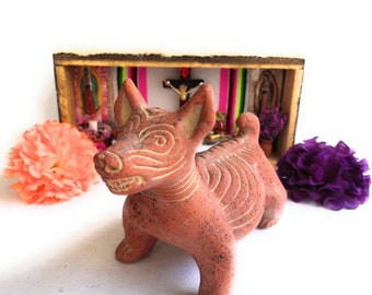 Clay figure of a 6&quot; Xoloitzcuintle dog. Day of the Dead. Made in Mexico. Colima dog. Day of the dead. Mexican dog.