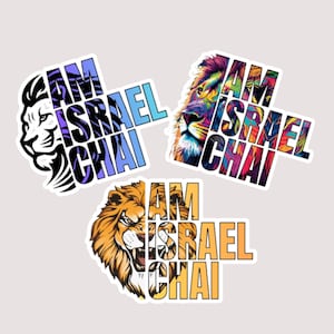 Am Israel Chai Hebrew Stickers Jewish Faith Vinyl Decals, 3 Israel Support Stickers, Judaica Gift, Waterproof Laptop & Water Bottle Sticker