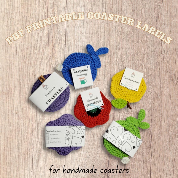 PDF printable coaster tag templates, coaster labels, handmade mug rug tags, DIY product labels, market display tags