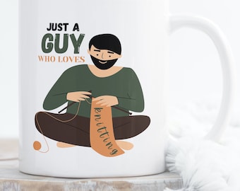 Man Knitter Mug 11oz knitters tea cup, husband knitter Guy's coffee cup, ceramic mug for knitting man gift for knitting dad fathers day gift