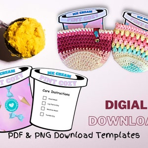 Printable template for ice cream pint cozies, PDF/PNG download Packaging Market Display cards, Print and Cut templates for cutting machines