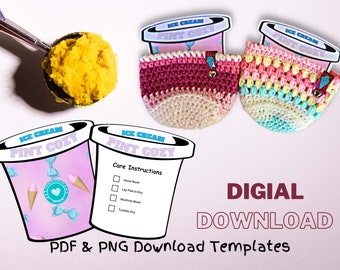 Printable template for ice cream pint cozies, PDF/PNG download Packaging Market Display cards, Print and Cut templates for cutting machines