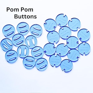 Set of 10 removable acrylic pompom buttons for hats with etched handmade with love saying, pompom holders for knit beanies and toques