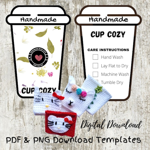 Printable cup cozy template, PDF download cup sleeve template, Packaging spring Market Display, tea cozy template, coffee cup sleeve tags