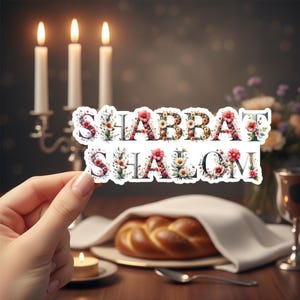 Shabbat Shalom Stickers Set, Hebrew & English Floral Jewish Stickers, Sabbath Decor Judaica Gift, Laptop Stickers, Journal Planner Decals