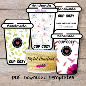 Printable cup cozy template, PDF download coffee sleeve template, Packaging Market Display, packaging digital download templates