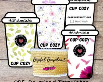 Printable cup cozy template, PDF download coffee sleeve template, Packaging Market Display, packaging digital download templates