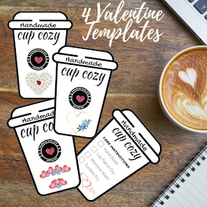 Printable cup cozy template, PDF download cup sleeve template, Packaging Market Display, tea cozy template, hearts sleeve tags