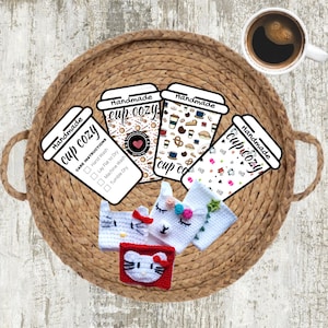 Printable cup cozy template, PDF download cup sleeve template, Packaging Market Display, tea cozy template, coffee cup sleeve tags, PDF file
