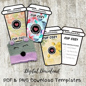 Printable cup cozy template, PDF download cup sleeve template, Packaging spring Market Display, tea cozy template, coffee cup sleeve tags
