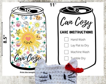 Printable can cozy template, can cozy card, PDF download cozy, soda can template, market display tags, Beer can cozy tag, summer cozy tag