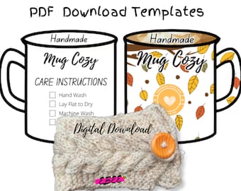Printable Mug Cozy template, Download PDF market display cards, cup cozy template, digital download coffee cozy tags, product display card
