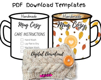 Modello tazza accogliente stampabile, download di schede espositive del mercato in formato PDF, modello tazza accogliente, download digitale di tag accoglienti per caffè, scheda grafica del prodotto
