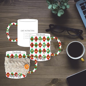 Printable Christmas Cozy PDF templates, print and cut cup sleeve card for market display and packaging mug cozies, product tags, display tag