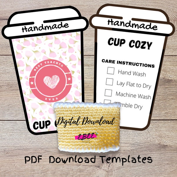 Printable cup cozy template, PDF & PNG download cup sleeve, Packaging Market Display, drink cozy templates, Best Teacher Ever gift tag