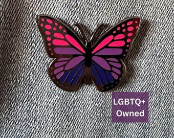 Bi Pride Hard Enamel Pin | LGBTQ+ Pride Flag Butterfly Pin for Jackets, Backpacks, Hats, Bags, Pin Boards | Cute Subtle Queer Pin