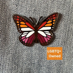 Lesbian Pride Hard Enamel Pin | LGBTQ+ Pride Flag Butterfly Pin for Jackets, Backpacks, Hats, Bags, Pin Boards | Cute Subtle Queer Pin