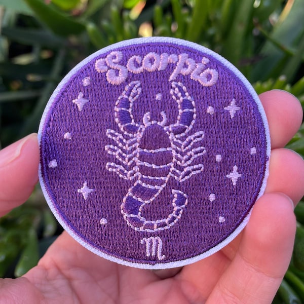 Scorpio Zodiac Sign Iron On Embroidered Patch | Astrology Patch for Jackets, Backpacks, Hats, Bags | Cute Horoscope Patch Iron On, Sew On