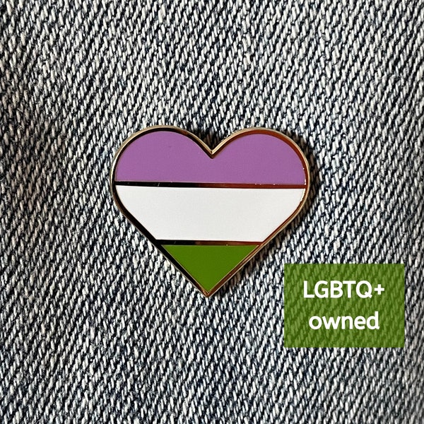 Genderqueer Pride Hard Enamel Pin | LGBTQ+ Pride Flag Heart Pin for Jackets, Backpacks, Hats, Bags, Pin Boards | Cute Subtle Queer Pin