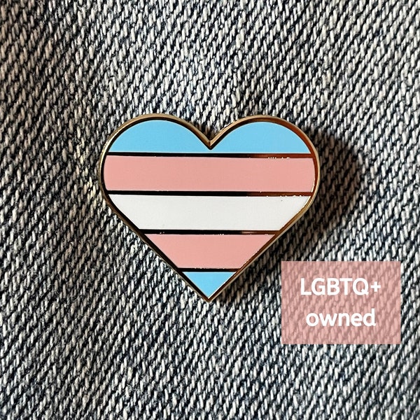Trans Pride Hard Enamel Pin | LGBTQ+ Pride Flag Heart Pin for Jackets, Backpacks, Hats, Bags, Pin Boards | Cute Subtle Queer Pin