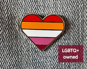 Lesbian Pride Hard Enamel Pin | LGBTQ+ Pride Flag Heart Pin for Jackets, Backpacks, Hats, Bags, Pin Boards | Cute Subtle Queer Pin