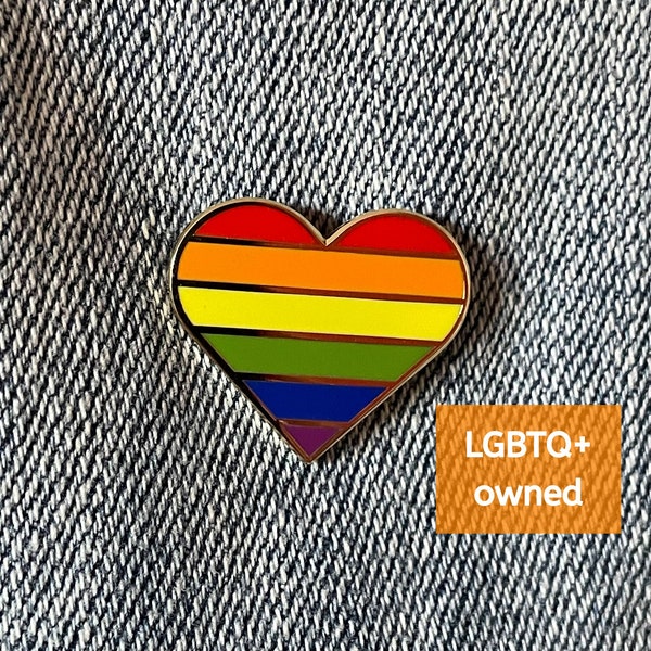Gay Pride Hard Enamel Pin | LGBTQ+ Pride Flag Heart Pin for Jackets, Backpacks, Hats, Bags, Pin Boards | Cute Subtle Queer Pin