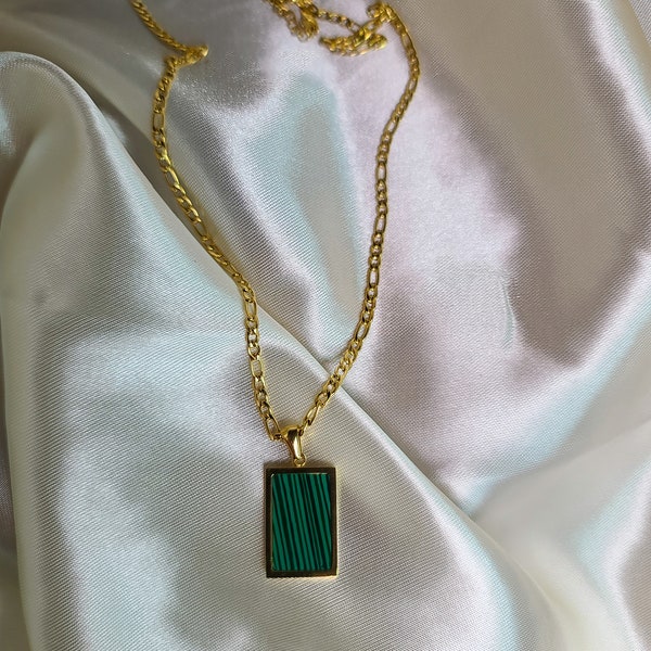 Amani Necklace | 18K Gold | Malachite | Titanium Steel Stainless Steel  | Non Tarnish | Waterproof | Gift | Abalone | White Pearl Shell