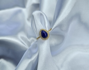 Bejaia Adjustable Ring | Lapis Lazuli Blue Stone | 18K Gold Plated Stainless Steel | Non Tarnish Waterproof | Gifts for Her | Womens Jewelry
