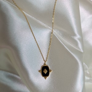 Ibtissam Necklace | 18K Gold Plated | Titanium Steel | Black Square Baroque Style | Gift