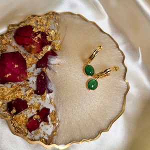 Eman Earrings | Aventurine Green Stone | 18K Gold Plated | Non Tarnish | Waterproof | Titanium Steel | Jewelry | Gift | Hoop Dangle