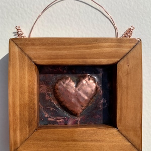 Framed Mini Copper Heart - Hand crafted Wall Art - Genuine Copper & Solid Wood Frame