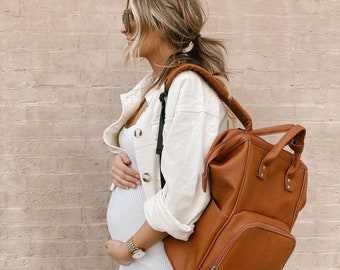 Wickeltasche Rucksack, Leder Wickeltasche für Mamas und Papas Babyparty Geschenke, Baby-Tasche für Baby-Registry, Krankenhaustasche als Mama Urlaub Geschenk