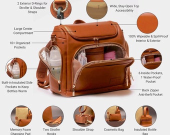 Best Diaper Bag Backpack, Leather Moms & Dads Diaper Bag for Baby Shower Gifts, Baby Bag for Baby Registry, Hospital Bag as Mom Holiday Gift