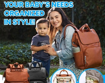 Best Diaper Bag Backpack, Leather Moms & Dads Diaper Bag for Baby Shower Gifts, Baby Bag for Baby Registry, Hospital Bag as Mom Holiday Gift