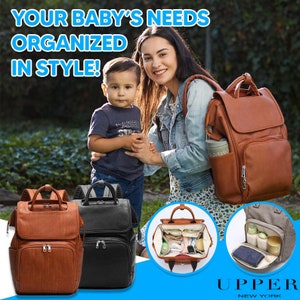 Best Diaper Bag Backpack, Leather Moms & Dads Diaper Bag for Baby Shower Gift