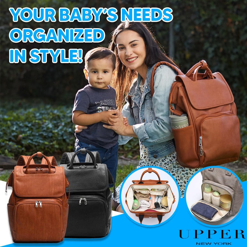  Hafmall Diaper Bag Backpack, Leather Baby Bag for Mom and Dad,  Mini Diaper Backpack with Changing Pad and Stroller Hooks, Stylish Mommy Bag  for Travel, Baby Registry Search, Brown : Baby